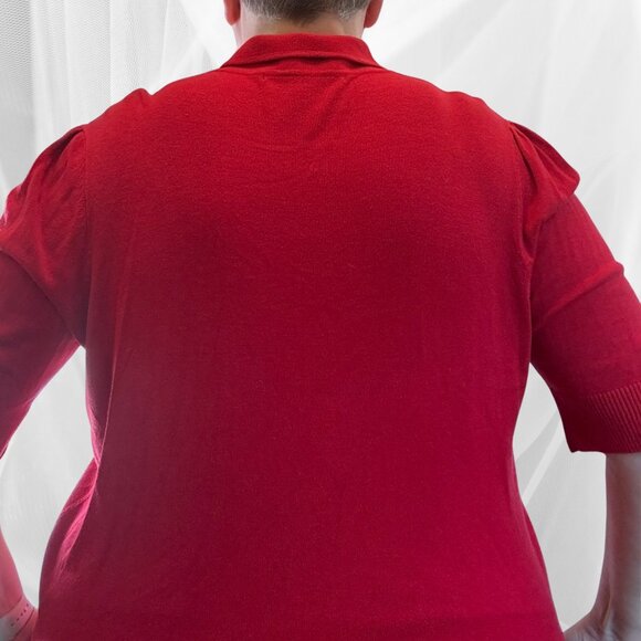 Collectif Red Knit Polo Sweater – Short Sleeve Retro Top, Size 18 - Picture 3 of 9